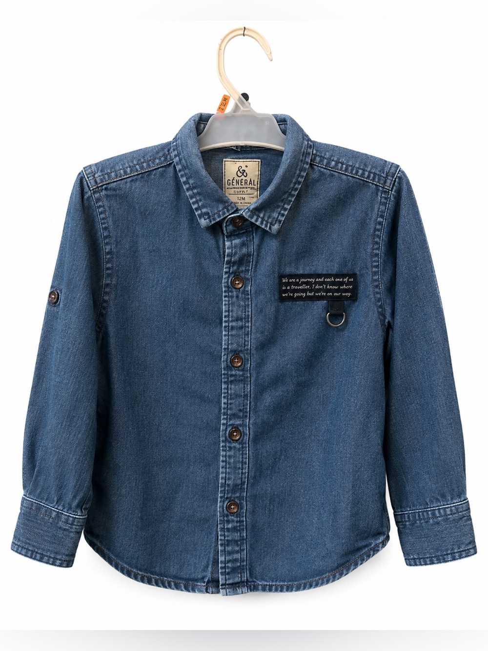 NENGDI Boys Light Wash Chambray Button-Down Long Sleeve Shirt